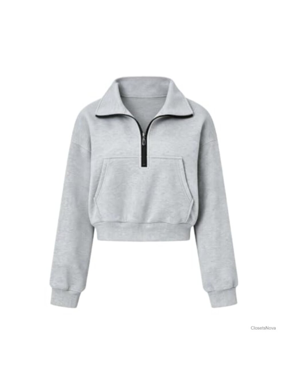 Cropped Half Zip Sweatshirt Loose Fit Long Sleeve Pullover